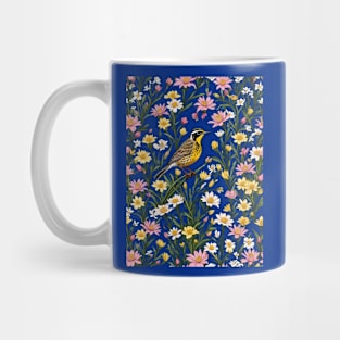 Western Meadowlark Surrounded By Bitterroot Flowers Mug